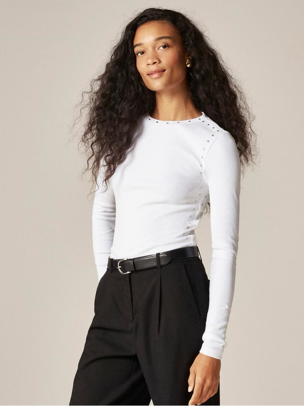 NWT J. Crew Perfect Rib Long-sleeve T-shirt Studs White